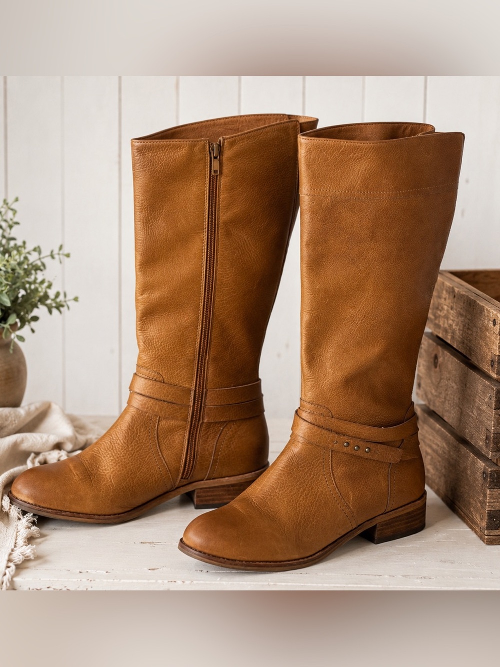 Lands' End Blakeley Riding Boots in cognac brown leather size 8